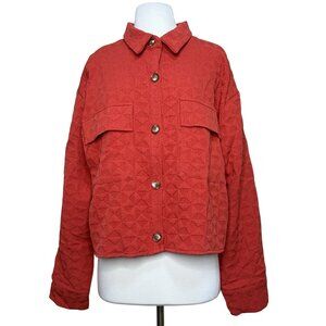 Privy Quilted Cropped Jacket Womens XL Baked Apple Red Button Front Shacket NWT